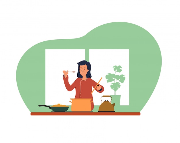 Vector cook woman in the kitchen