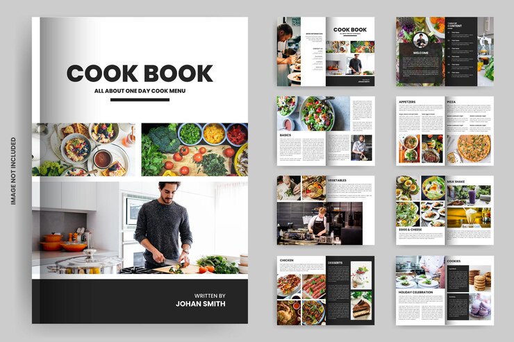 Вектор дизайн макета журнала cookbook и шаблон брошюры книги рецептов
