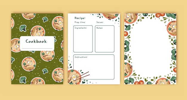 Cookbook Templates for a recipe book The blank pages for your recipes Vector