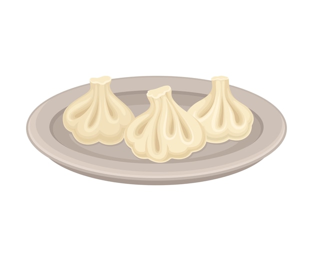 Cooked dumplings served on ceramic plate side view vector illustration