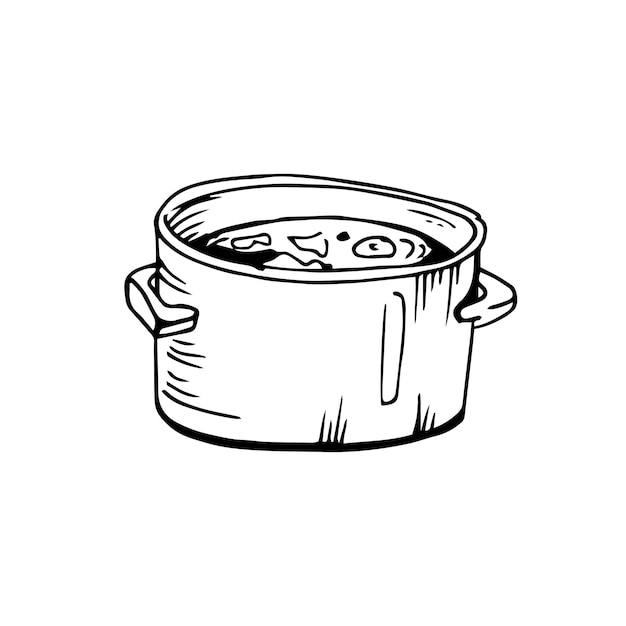 Cooked soup thin black lines on white background vector