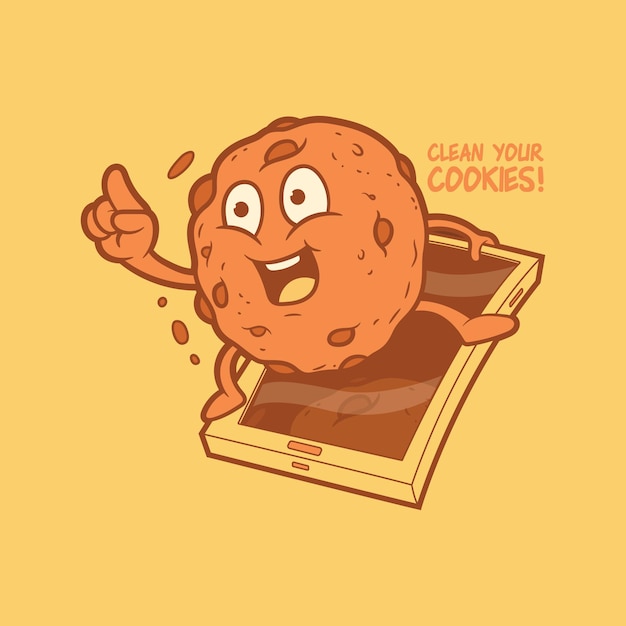 A Cookie character coming from a tablet vector illustration Tech funny food concept