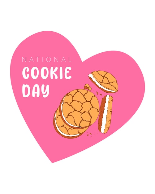 Cookie Day roze hartvorm achtergrond. Hand getrokken doodle koekje.