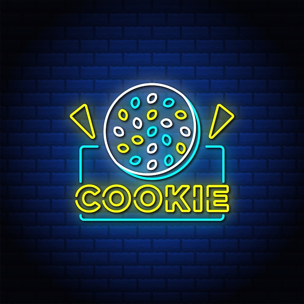 Cookie neon signs style text with blue brick wall