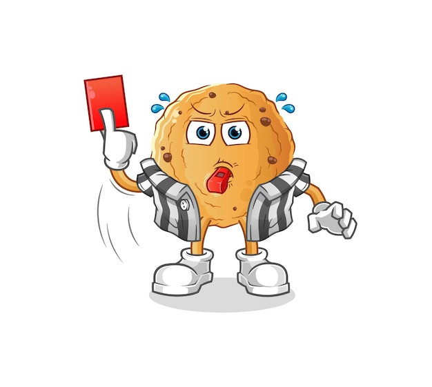 Cookie referee with red card illustration. character vector