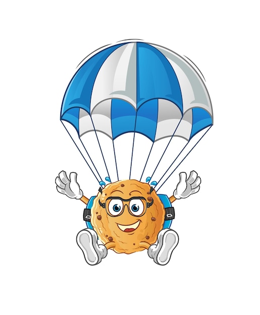 Cookie skydiving character. cartoon mascot vector