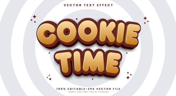 Vector cookie time editable text effect template 3d cartoon style