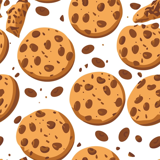 クッキーとチョコレートの粉 白い背景のシームレスなパターン