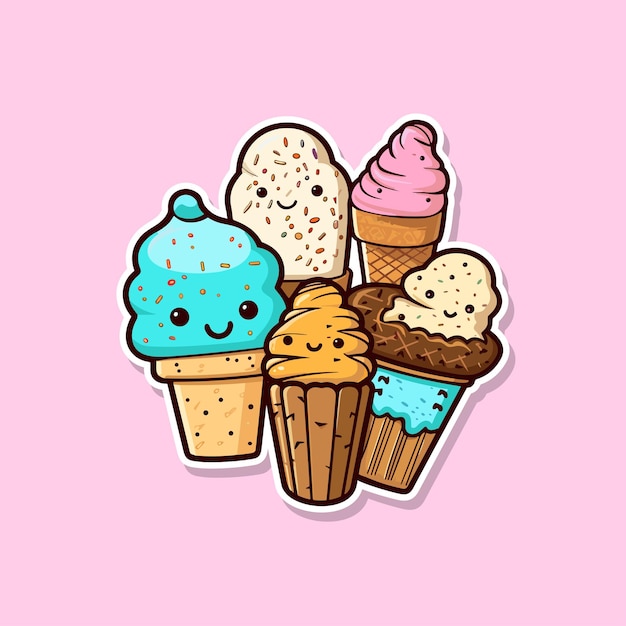 cookies and brownies ice cream sticker cool colors kawaii clip art illustration