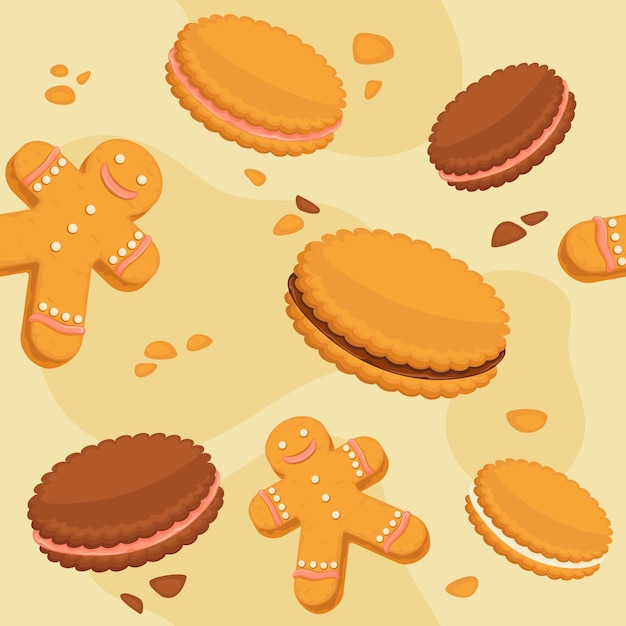 Cookies and chocolate cream seamless patterns