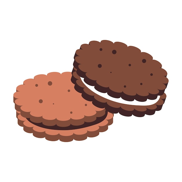 벡터 평평한 스타일의 초콜릿 가득 찬 쿠키 크래커 이소메트리에서 사탕의 터 일러스트레이션