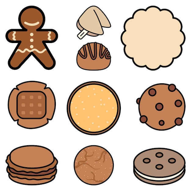 Vector cookies cute flat line illustration