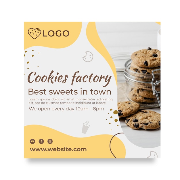 Vector cookies factory squared flyer template