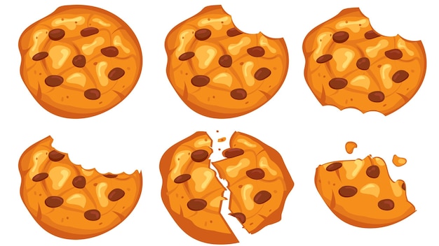 Vettore set di illustrazione di biscotti morso e rotto biscotto con cioccolato giorno nazionale dei biscotti 4 dicembre