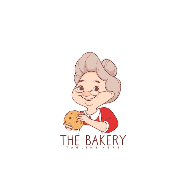 Cookies-logo met oude oma-chef voor bakkerij- of snacklogo