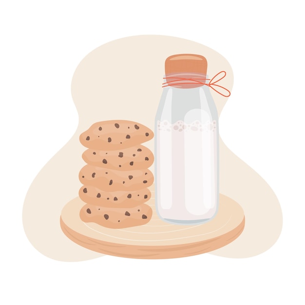 Cookies and milk bottle vector illustration