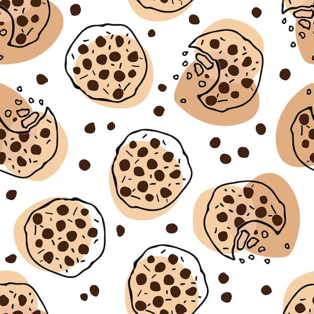 Cookies seamless pattern simple cute cookie flat vector backdrop hand drawn sketch