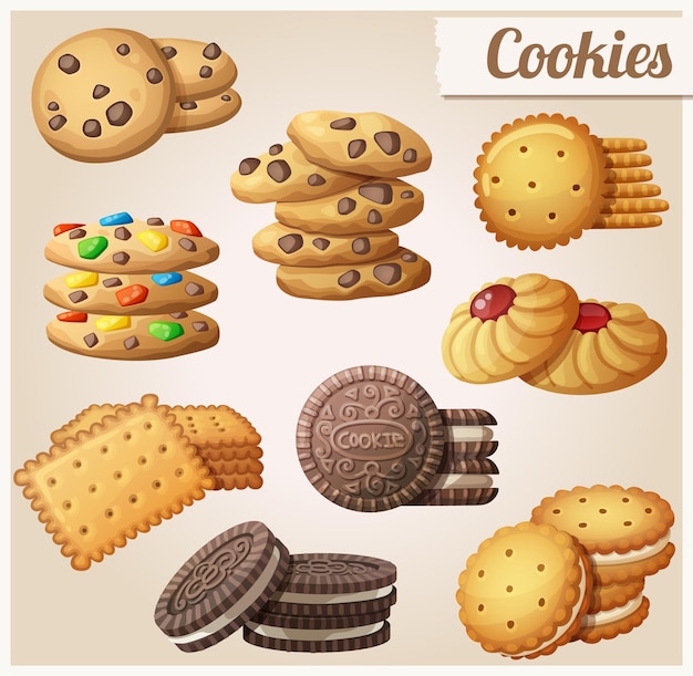 Set di cookie di icone vettoriali dei cartoni animati