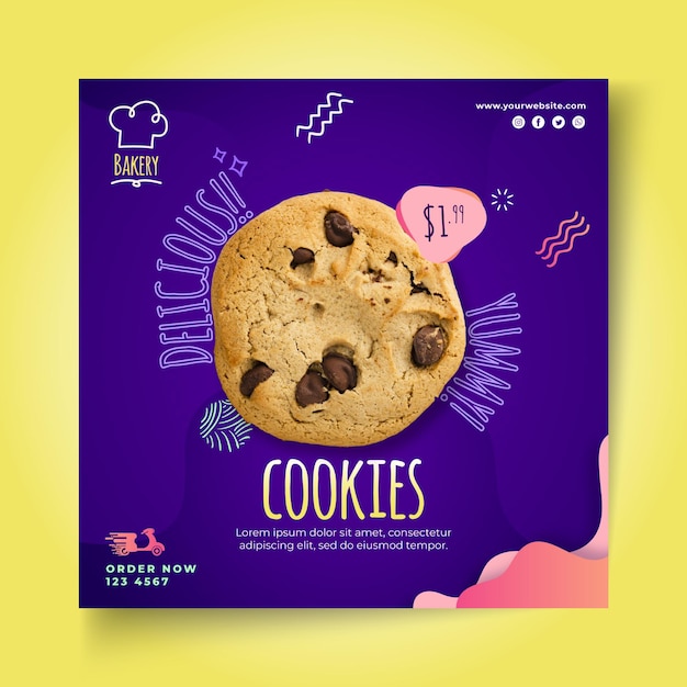 Vector cookies squared flyer template