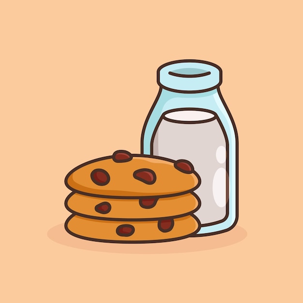 Cookies Stack and Milk Cartoon