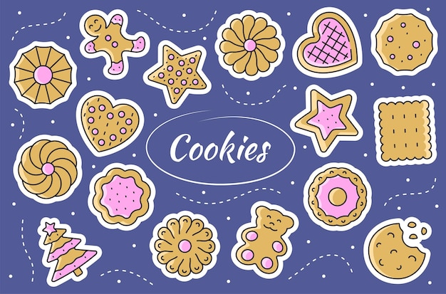 Vector cookies - sticker set. gingerbread illustration.