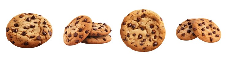 Cookies with chocolate chips vector set isolated on white