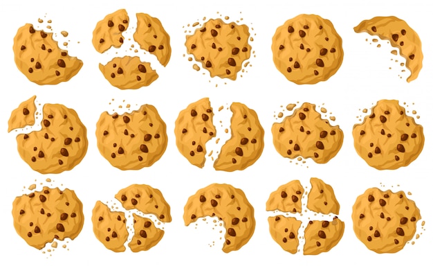 Vector cookies with crumbs   cartoon set icon.