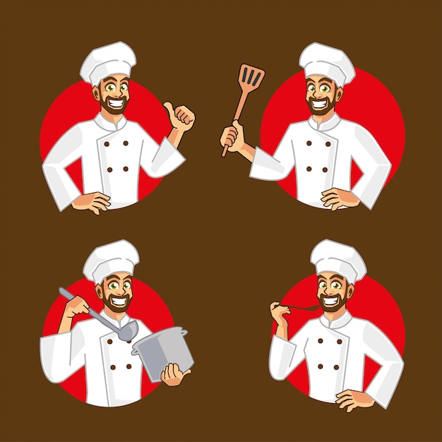 Vettore progettazione di personaggi dei cartoni animati di chef di cucina