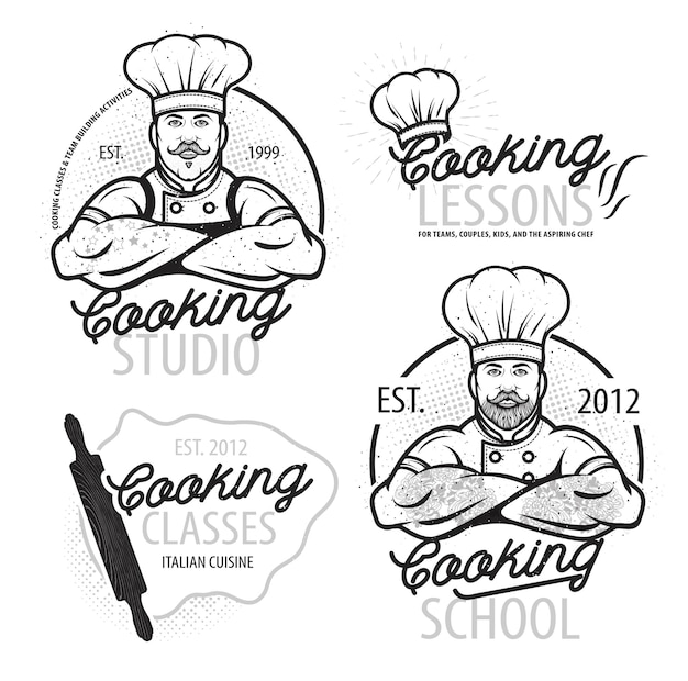 Vector cooking class template logo with chef modern design poster