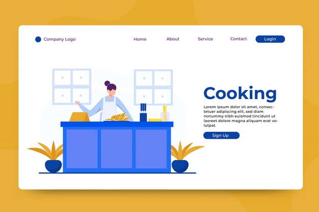 Vector cooking concept landing page template