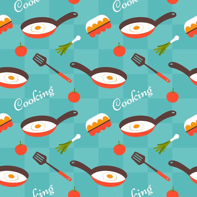 Cooking equipment seamless pattern design illustration in flat cartoon template hand drawn