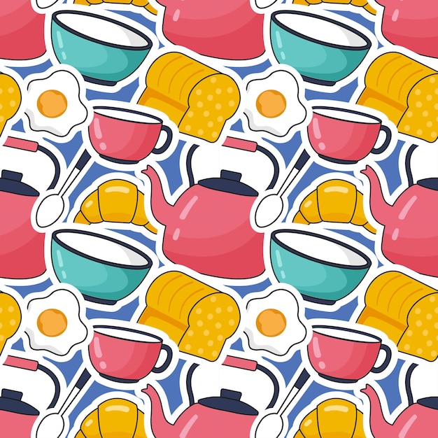 Vector cooking equipment seamless pattern design illustration in flat cartoon template hand drawn