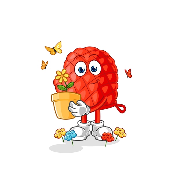 Cooking glove with a flower pot character vector