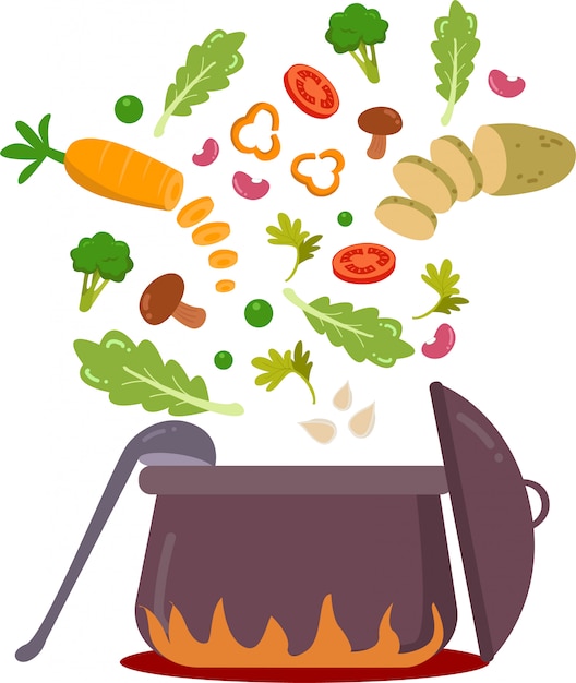 Vector cooking a healthy vegetables soup illustration