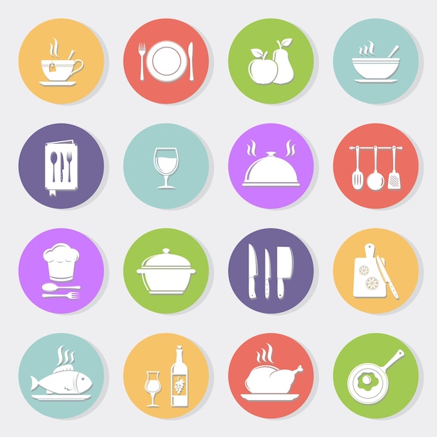 Vector cooking and kitchen stickers set