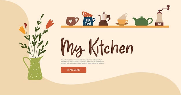 Vector cooking landing page banner template for website and mobile app development web banner with kitchen