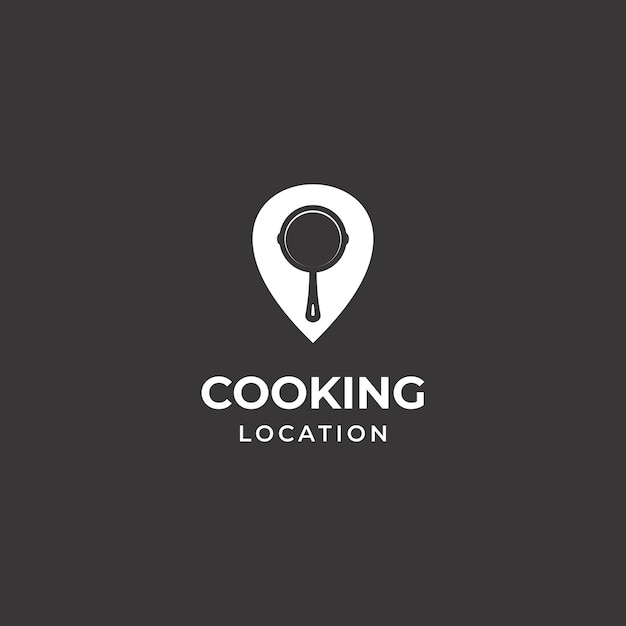 Cooking location logo pointer combine with pan logo design modern concept