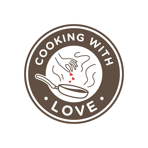 Cooking logo, cooking with love logo design isolated, frying pan icon, secret recipe icon logo