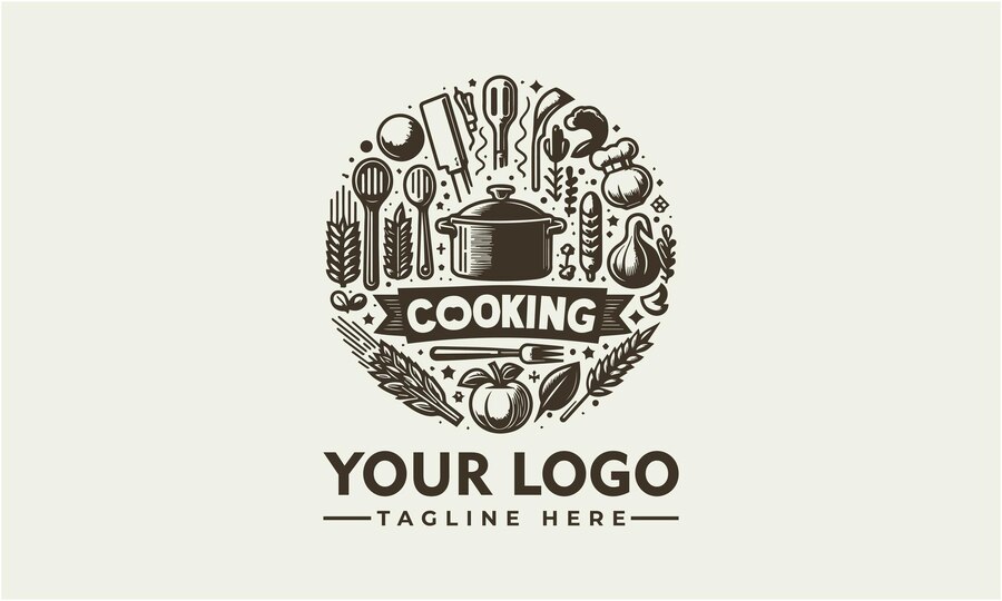 Premium Vector | Cooking logo sketch style cooking lettering for badges