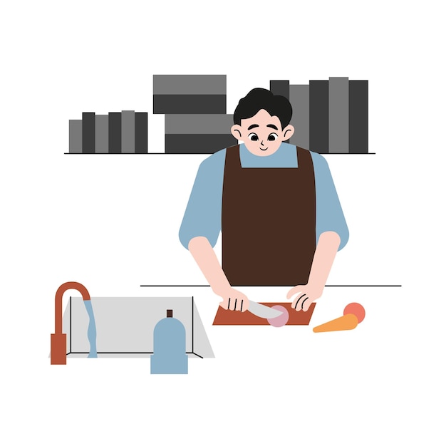 cooking man. flat drawn style vector design illustrations.