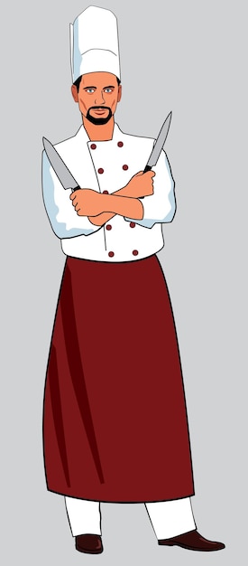 Cooking Master A man in a white cap and a red apron Fulllength figure isolated