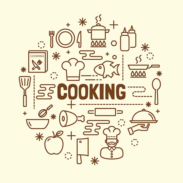 Vector cooking minimal thin line icons set
