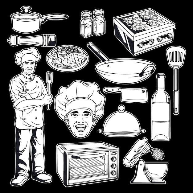 Vector cooking pack black and white illustration