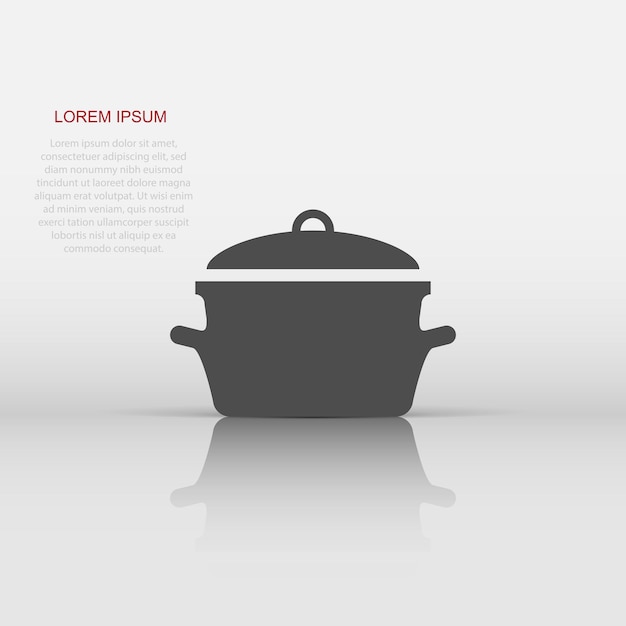 Cooking pan icon in flat style Kitchen pot illustration on white isolated background Saucepan equipment business concept