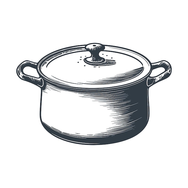 Vector cooking pot woodcut style drawing vector