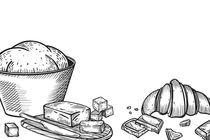 Vector cooking the process of cooking baking bowl of dough butter sugar croissant chocolate all objects are