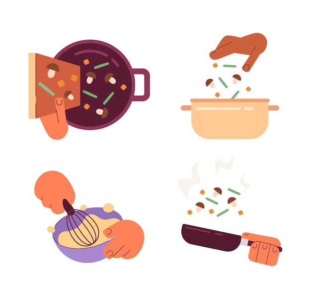 Cooking process semi flat colour vector objects set