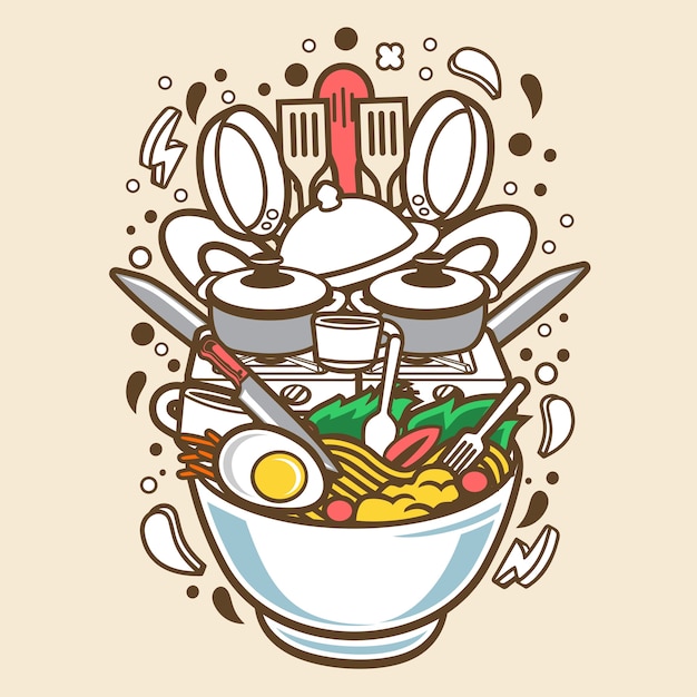 Cooking ramen cartoon