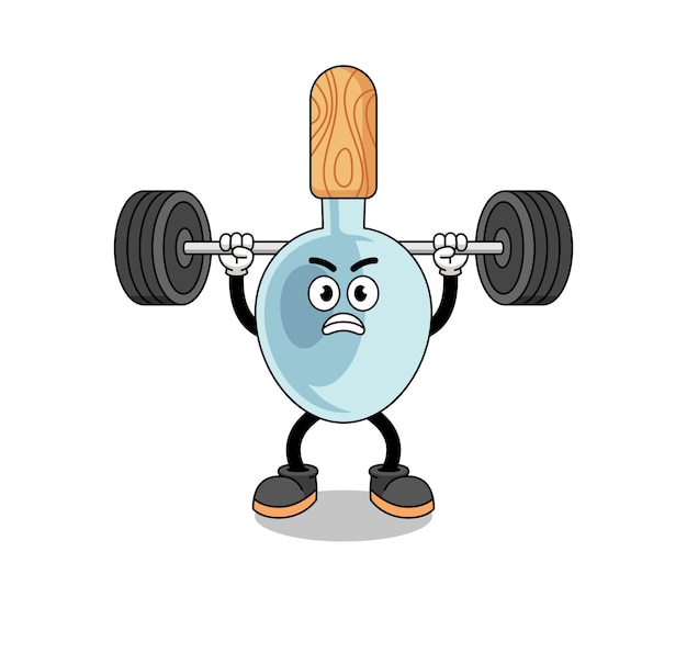 Vector cooking spoon mascot cartoon lifting a barbell