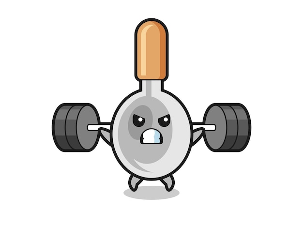 Vector cooking spoon mascot cartoon with a barbell